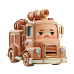 Cute 3D Clay Fire Truck Icon with Sad Face