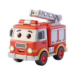 Cute Cartoon Fire Truck Icon - 3D Rendered