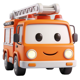 Cute 3D Cartoon Fire Truck Icon - Kawaii Style