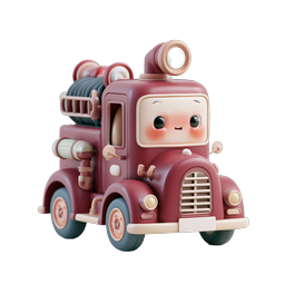 Cute Clay-Style Fire Truck Icon with Kawaii Face