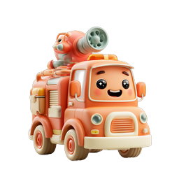 Cute Cartoon Fire Truck Icon - 3D Clay Style