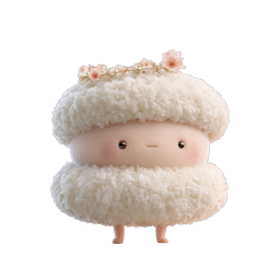 Cute Fluffy Mascot Character Icon with Flower Crown