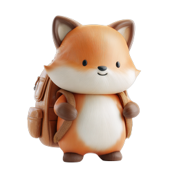 Cute Fox with Backpack 3D Icon - Adorable Animal Character
