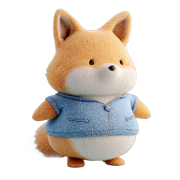 Adorabile personaggio volpe di peluche con gilet di jeans - Rendering 3D