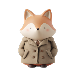 Personagem de raposa fofa de sobretudo - Ícone em estilo de argila 3D