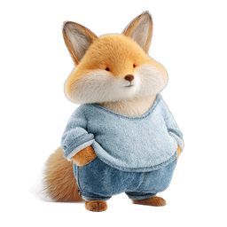 Adorable 3D Fox Character in Denim Outfit Icon