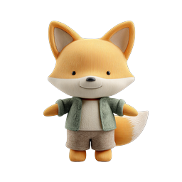Süßer Stoff-Fuchs-Charakter 3D-Render mit gemütlichem Outfit