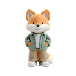 Cute 3D Fox Character Icon in Casual Outfit