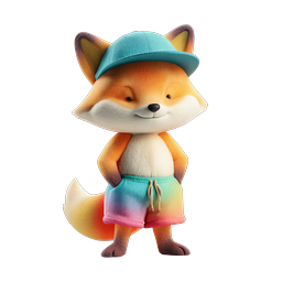 Cute 3D Cartoon Fox Character with Rainbow Shorts Icon