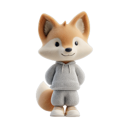 Cute Cartoon Fox Character in Gray Hoodie | 3D Icon
