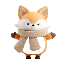 Cute Fox Character Icon - 3D Winter Plush Mascot