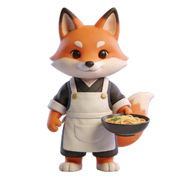 Cute Fox Chef Ramen Bowl 3D Icon - Kawaii Mascot