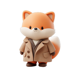Cute 3D Fox in Trench Coat - Adorable Clay-Style Icon