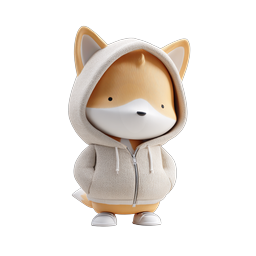 Icona personaggio cartoon 3D volpe carina con felpa