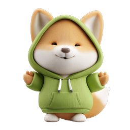 Cute Fox in Green Hoodie 3D Icon - Adorable Animal Mascot