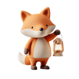 Cute Fox with Lantern 3D Icon for Apps & Designs
