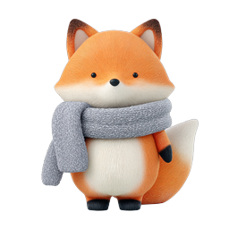 Cute Fox with Winter Scarf 3D Icon | Adorable Animal Character