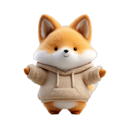 Cute Fox in Hoodie Sweater 3D Icon - Adorable Animal Mascot
