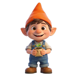 Cute Garden Gnome 3D Character with Seedling Icon