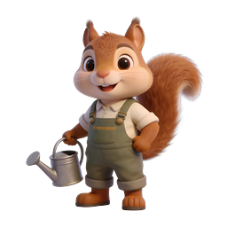 Cute Gardener Squirrel 3D Cartoon Icon