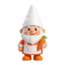 Cute 3D Gnome Chef Character Holding Carrot Icon