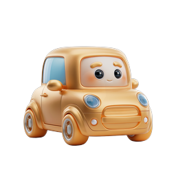 Cute Golden Car Character - Kawaii 3D Cartoon Vehicle Icon