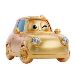 Cute Golden Cartoon Car Icon - 3D Kawaii Vehicle