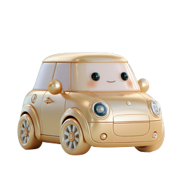 Icona auto dorata carina - Illustrazione veicolo 3D Kawaii