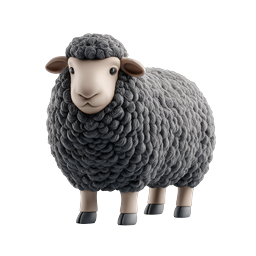 Cute 3D Gray Sheep Icon - Fluffy Lamb Character