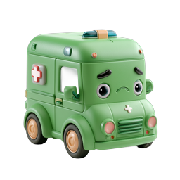 Cute Green Ambulance 3D Icon - Cartoon Medical Vehicle