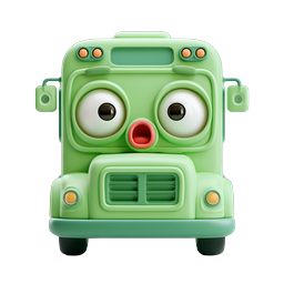 Cute Green Cartoon Bus Icon - 3D Clay Style