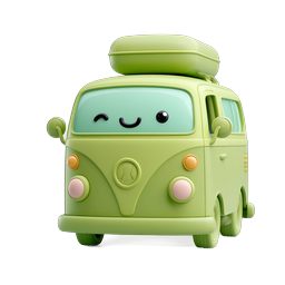 Icona 3D camper kawaii verde carina