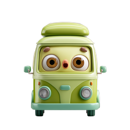 Cute Green Camper Van 3D Icon - Adorable Cartoon Vehicle