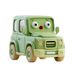 Cute Green Car Character - Kawaii 3D Vehicle Icon