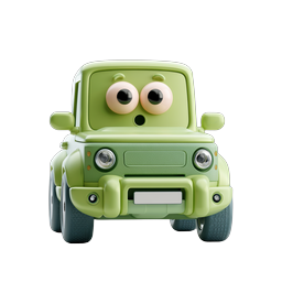 Cute Green Car Character - 3D Clay Style Vehicle Icon