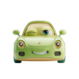 Cute Green Cartoon Car Icon - 3D Animated Vehicle