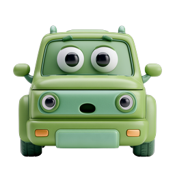 Cute Green Cartoon Car Character Icon - Clay 3D Style