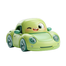 Cute Green Cartoon Car 3D Icon - Friendly Vehicle Design