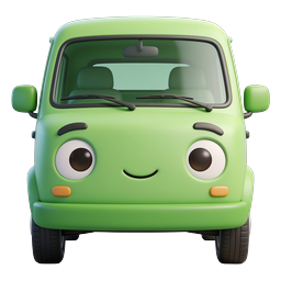 Cute Green Cartoon Car Icon - 3D Clay Style
