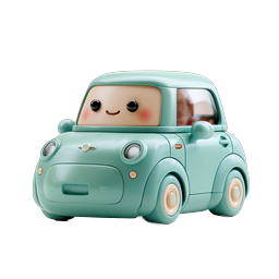Cute Green Car Icon - Kawaii 3D Cartoon Vehicle