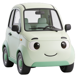 Cute Green Cartoon Car Icon with Smiley Face | 3D Render