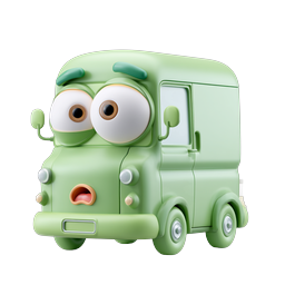 Icône de personnage de camion de livraison vert mignon - Rendu 3D