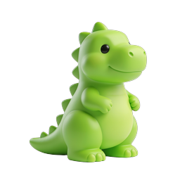 Cute Green Dinosaur Clay-Style 3D Icon
