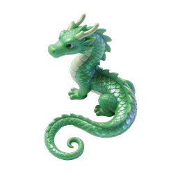 Cute Green Dragon 3D Icon - Iridescent Fantasy Creature