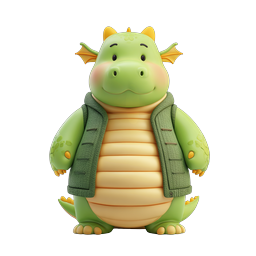 Adorable Cute Green Dragon 3D Character Icon