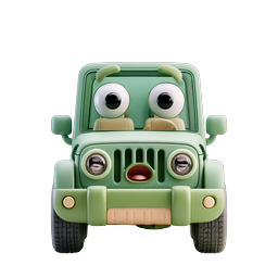 Cute Green Jeep Character Icon - 3D Cartoon Vehicle