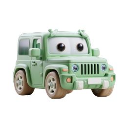 Cute Green Jeep Cartoon Icon - 3D Clay Style Vehicle