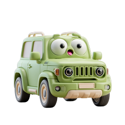 Cute Green Cartoon SUV Character Icon - 3D Clay Style
