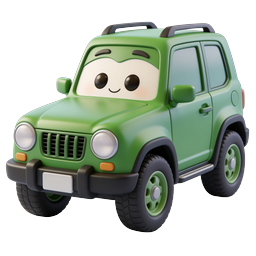 Cute Green SUV Cartoon Character Icon - Kawaii 3D Style