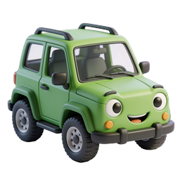 Cute Green SUV Cartoon Vehicle Icon - 3D Rendered